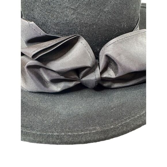 Vintage Bollman Hat Co. black doeskin felt wide brim wool hat with gathered ribb - Picture 11 of 13